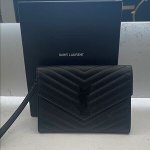 Saint Laurent Black Chevron Clutch